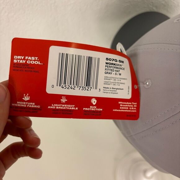 New Milwaukee Men's Grey Workskin Performance Fitted Baseball Hat S/M - Picture 5 of 6